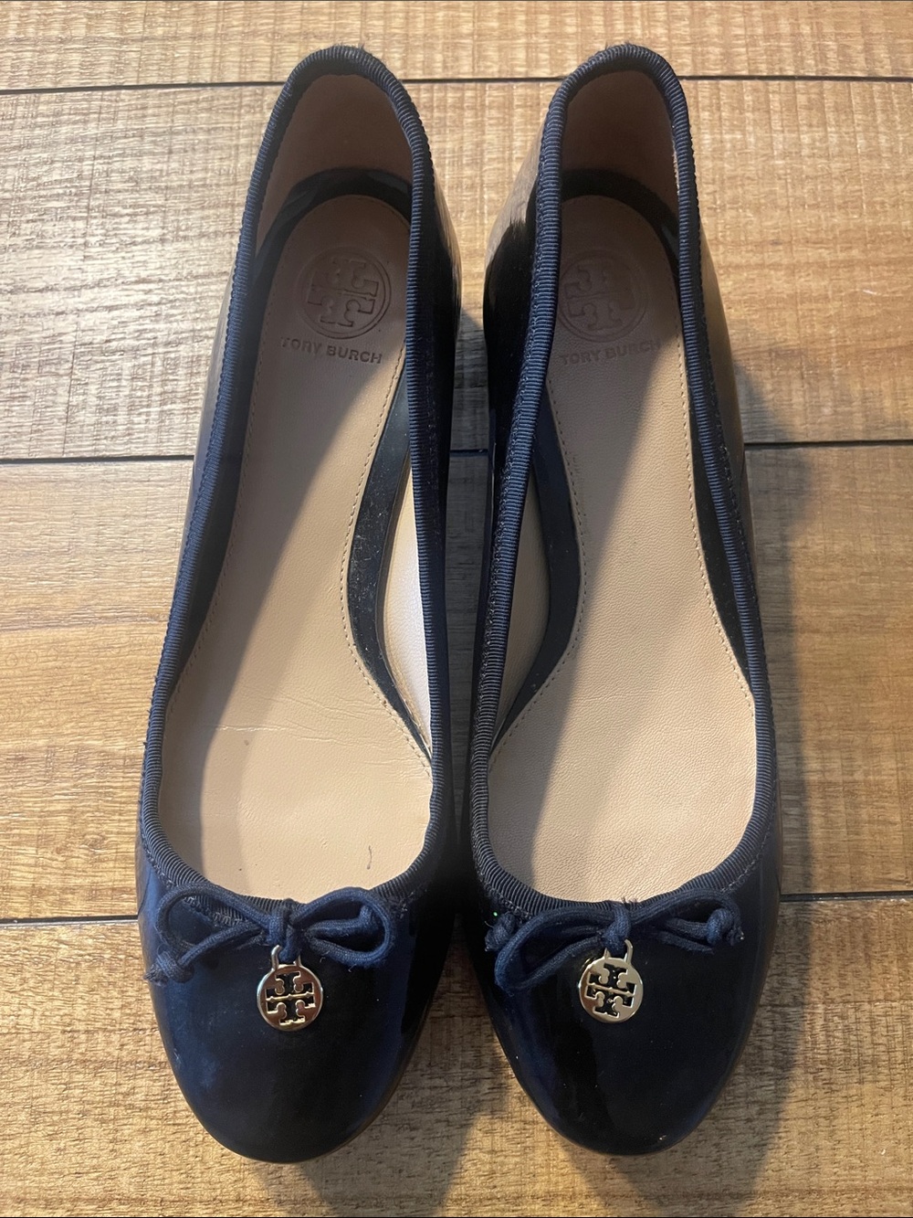 Tory Burch Black  Logo Charm Low Block Heel